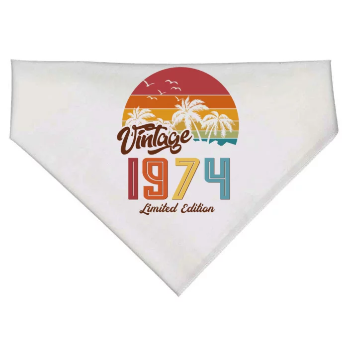 Retro Vintage Tropical Palm Trees Limited Edition 1974 50th Birthday USA-Made Doggie Bandana