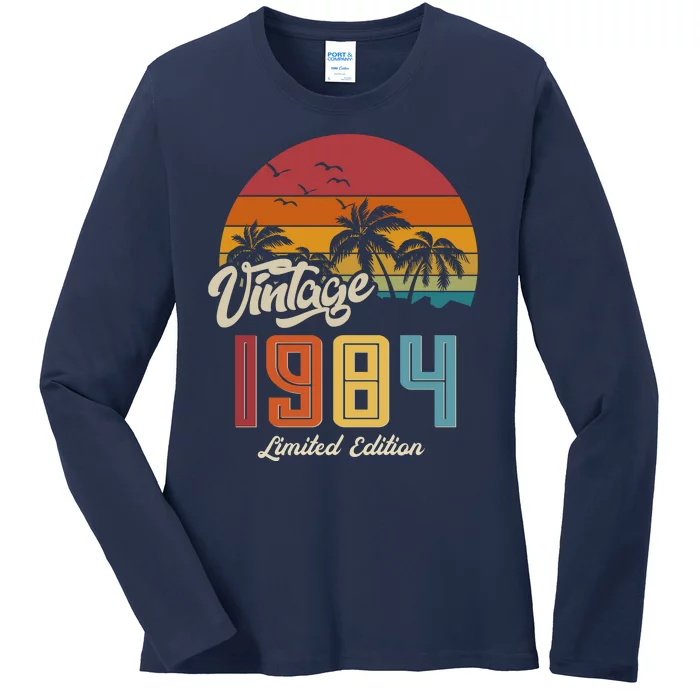 Retro Vintage Tropical Palm Trees Limited Edition 1984 40th Birthday Ladies Long Sleeve Shirt