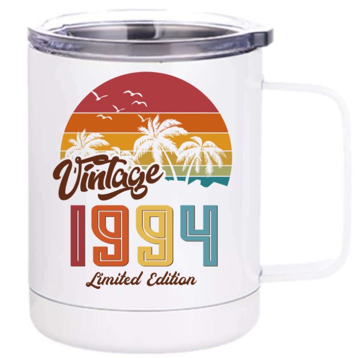 Retro Vintage Tropical Palm Trees Limited Edition 1994 30th Birthday Front & Back 12oz Stainless Steel Tumbler Cup