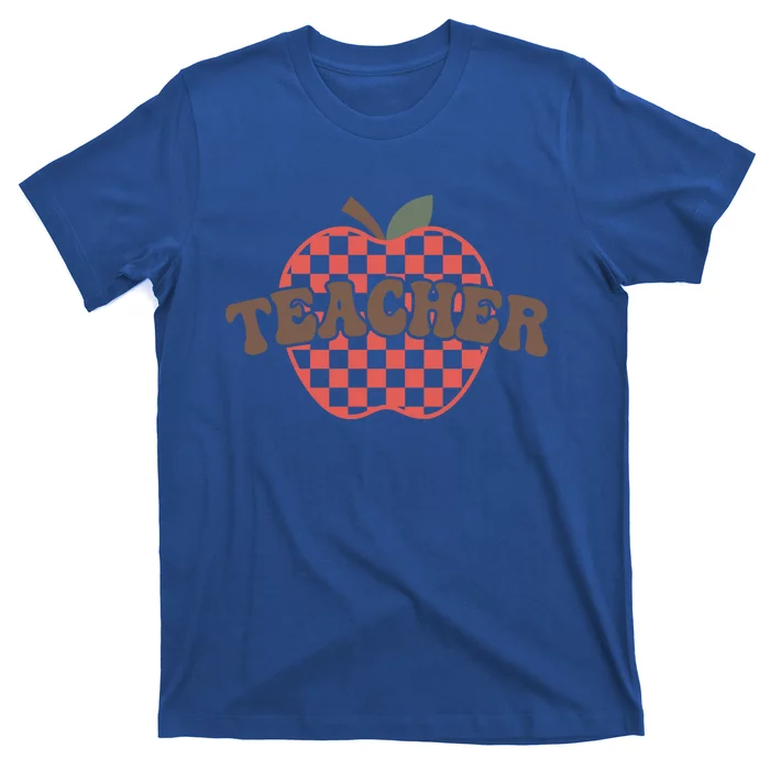 Retro Vintage Teacher Apple Checkered Teacher Valentines Day Gift T-Shirt