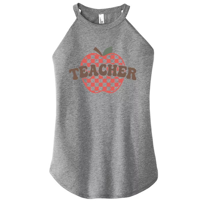 Retro Vintage Teacher Apple Checkered Teacher Valentines Day Gift Women’s Perfect Tri Rocker Tank