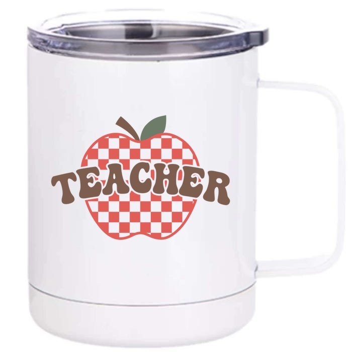 Retro Vintage Teacher Apple Checkered Teacher Valentines Day Gift Front & Back 12oz Stainless Steel Tumbler Cup