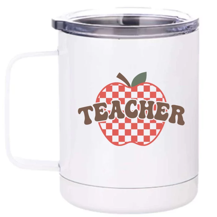 Retro Vintage Teacher Apple Checkered Teacher Valentines Day Gift Front & Back 12oz Stainless Steel Tumbler Cup