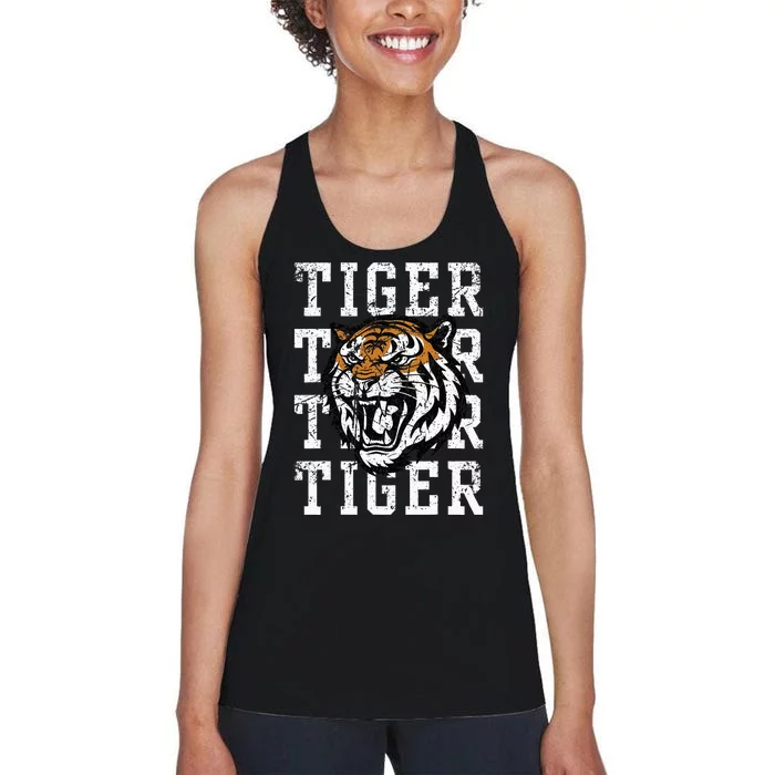 Retro Vintage Tiger Pride Tiger Mascot School Sports Team Women's Racerback Tank