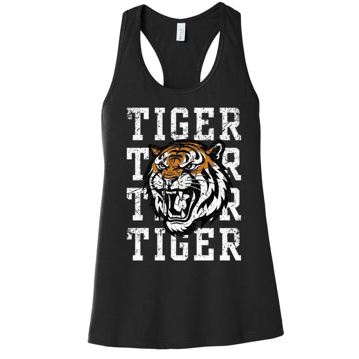 Retro Vintage Tiger Pride Tiger Mascot School Sports Team Women's Racerback Tank