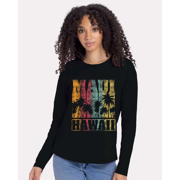 Retro Vintage Tropical Maui Hawaii Womens Cotton Relaxed Long Sleeve T-Shirt