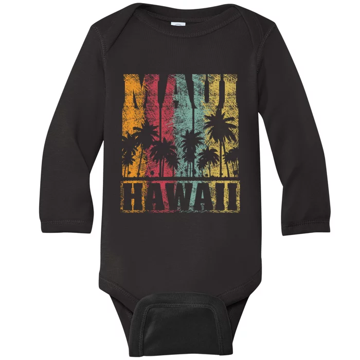 Retro Vintage Tropical Maui Hawaii Baby Long Sleeve Bodysuit