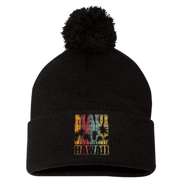 Retro Vintage Tropical Maui Hawaii Pom Pom 12in Knit Beanie