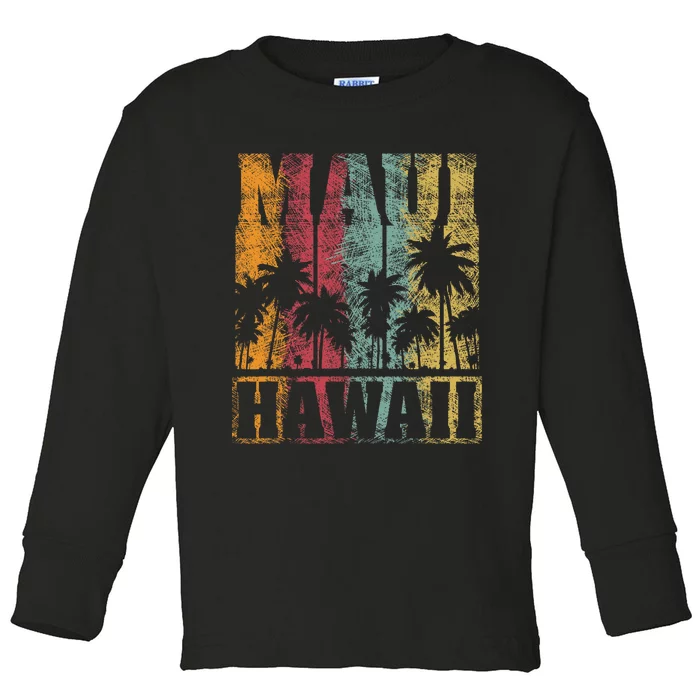 Retro Vintage Tropical Maui Hawaii Toddler Long Sleeve Shirt