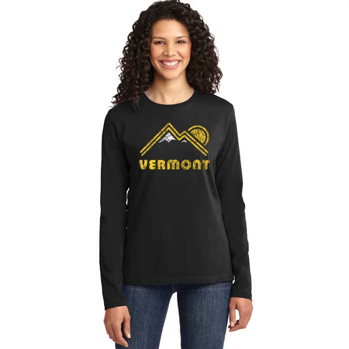 Retro Vermont Vt T Vintage Mountains Design Ladies Long Sleeve Shirt