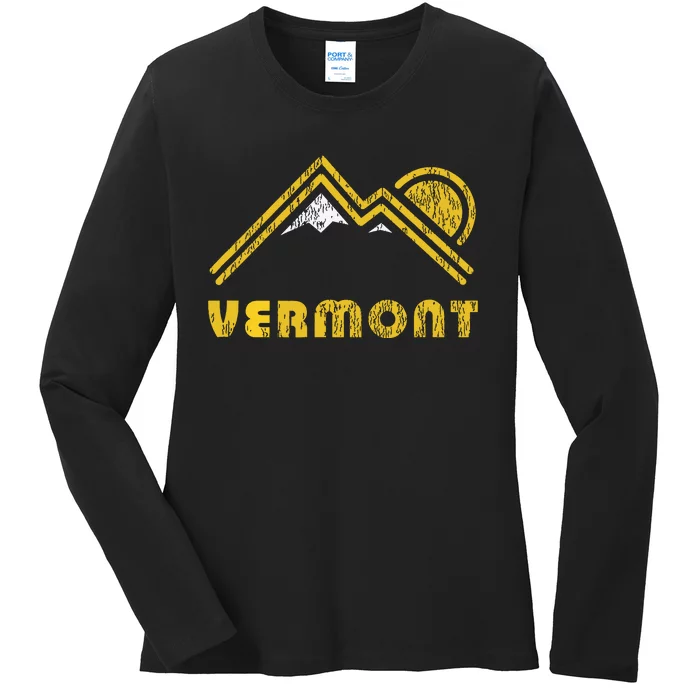 Retro Vermont Vt T Vintage Mountains Design Ladies Long Sleeve Shirt