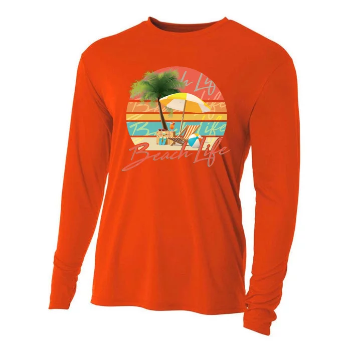 Retro Vintage Vacation Beach Life Cooling Performance Long Sleeve Crew