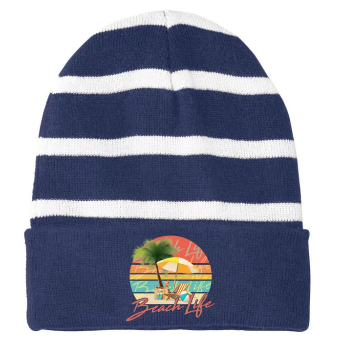 Retro Vintage Vacation Beach Life Striped Beanie with Solid Band