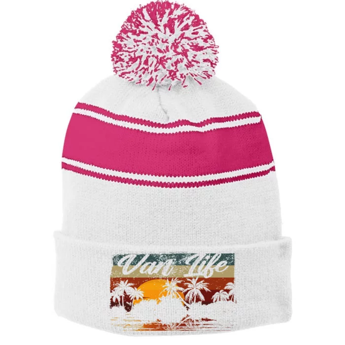 Retro Vintage Van Life Is The Real Adventure Stripe Pom Pom Beanie