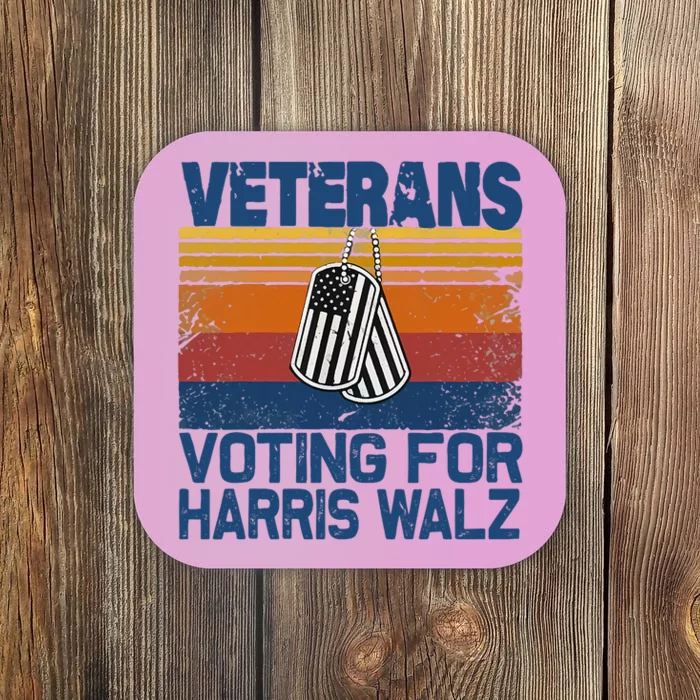 Retro Vintage Veterans Voting For Harris Walz Waltz 2024 Coaster