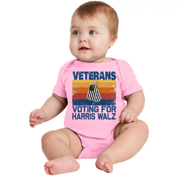 Retro Vintage Veterans Voting For Harris Walz Waltz 2024 Baby Bodysuit