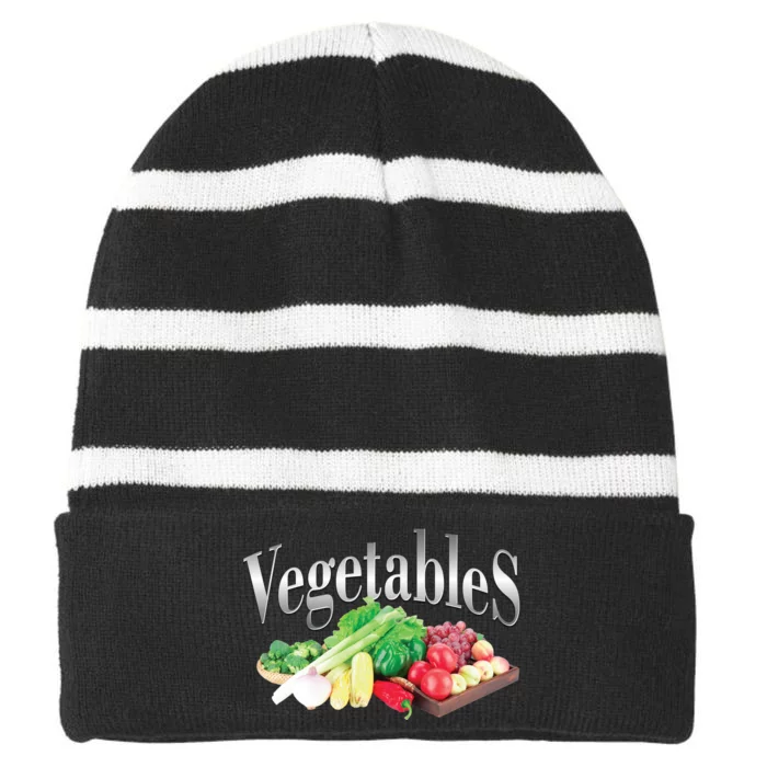 Retro Vintage Vegetables Striped Beanie with Solid Band