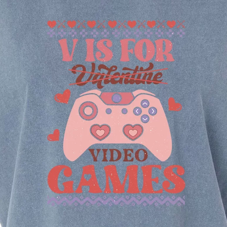 Retro Valentine V Is For Video Games Ugly Sweater Gift For Valentine Day Garment-Dyed Women's Muscle Tee