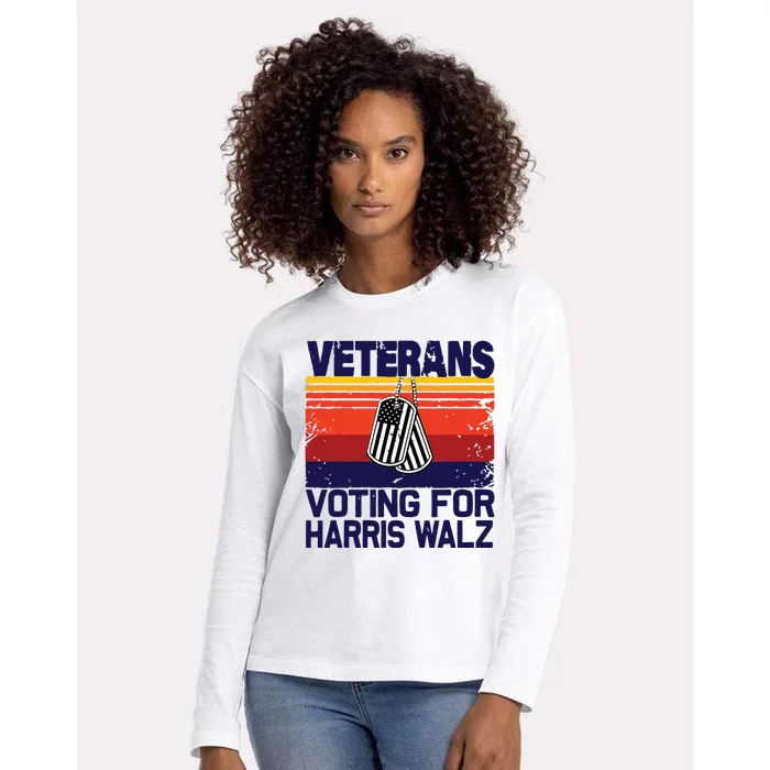 Retro Vintage Veterans Voting For Harris Walz Waltz 2024 Womens Cotton Relaxed Long Sleeve T-Shirt