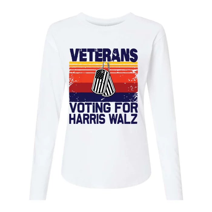 Retro Vintage Veterans Voting For Harris Walz Waltz 2024 Womens Cotton Relaxed Long Sleeve T-Shirt