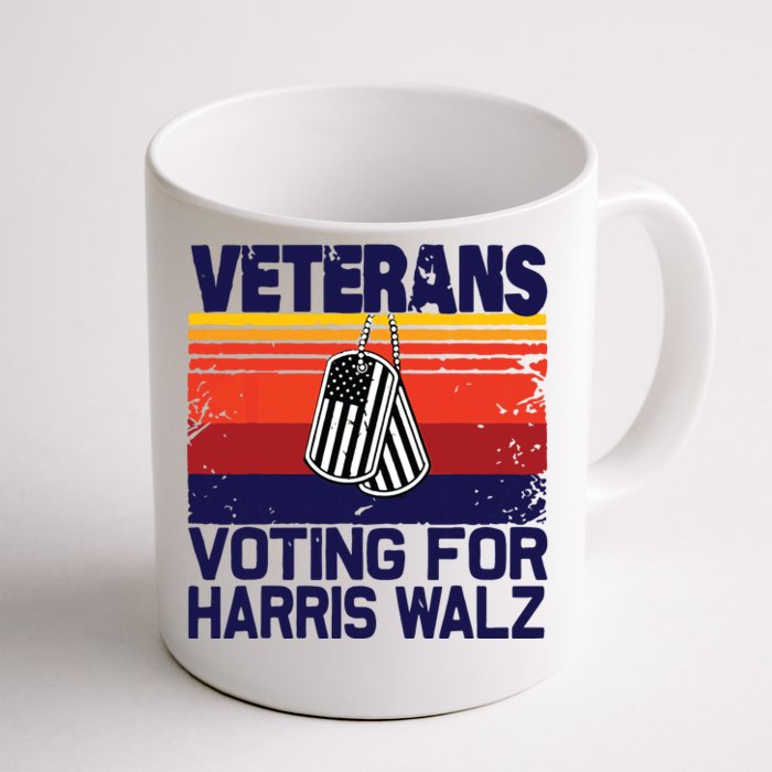 Retro Vintage Veterans Voting For Harris Walz Waltz 2024 Front & Back Coffee Mug