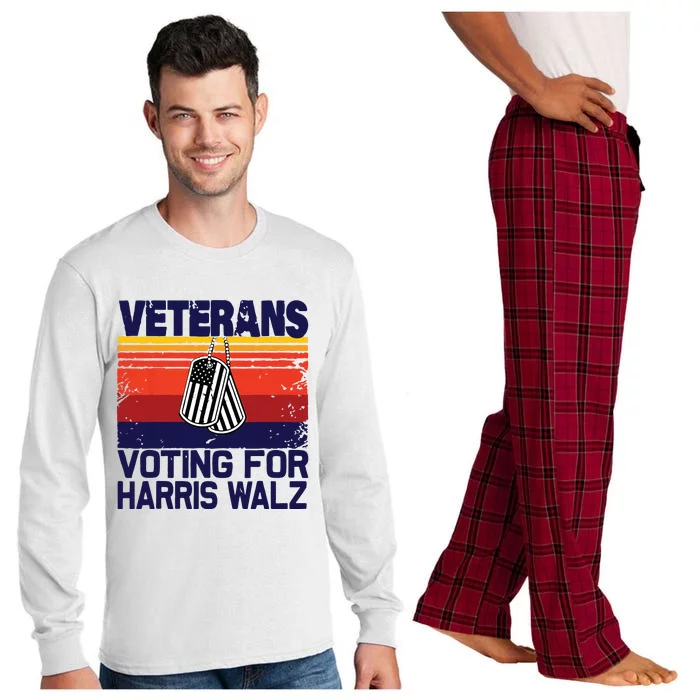 Retro Vintage Veterans Voting For Harris Walz Waltz 2024 Long Sleeve Pajama Set