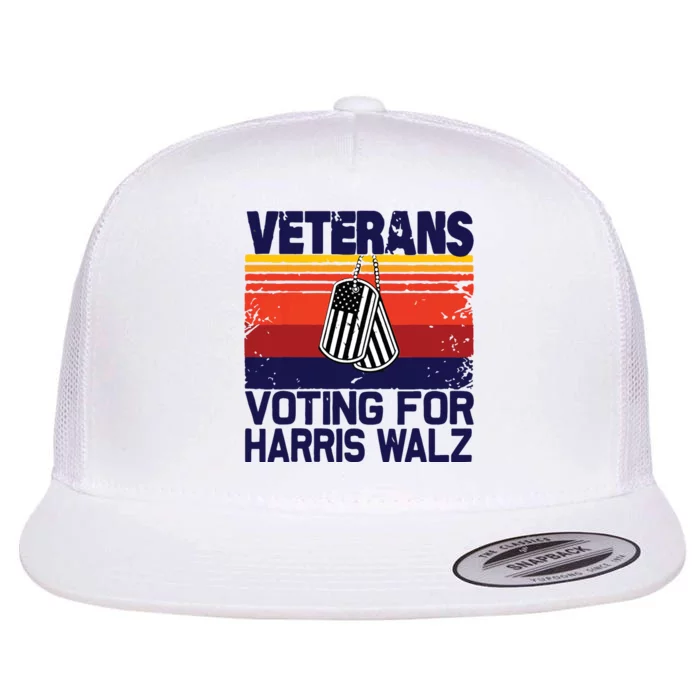 Retro Vintage Veterans Voting For Harris Walz Waltz 2024 Flat Bill Trucker Hat