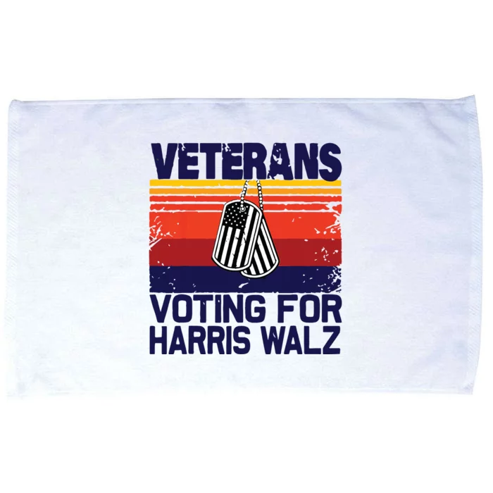 Retro Vintage Veterans Voting For Harris Walz Waltz 2024 Microfiber Hand Towel