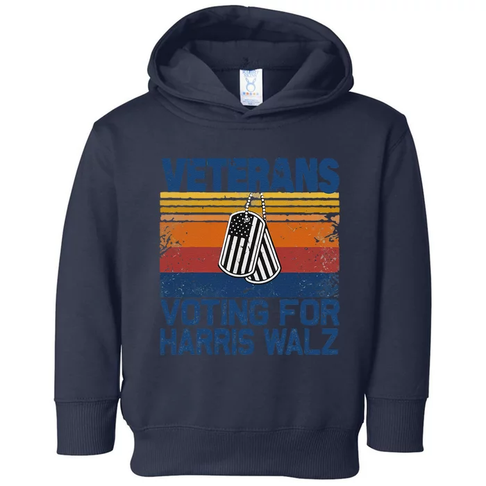 Retro Vintage Veterans Voting For Harris Walz Waltz 2024 Gift Toddler Hoodie