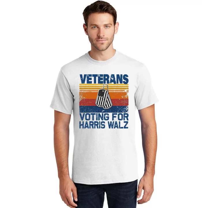 Retro Vintage Veterans Voting For Harris Walz Waltz 2024 Gift Tall T-Shirt