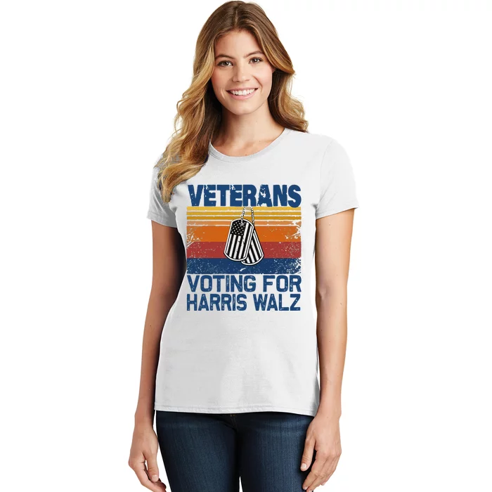 Retro Vintage Veterans Voting For Harris Walz Waltz 2024 Gift Women's T-Shirt