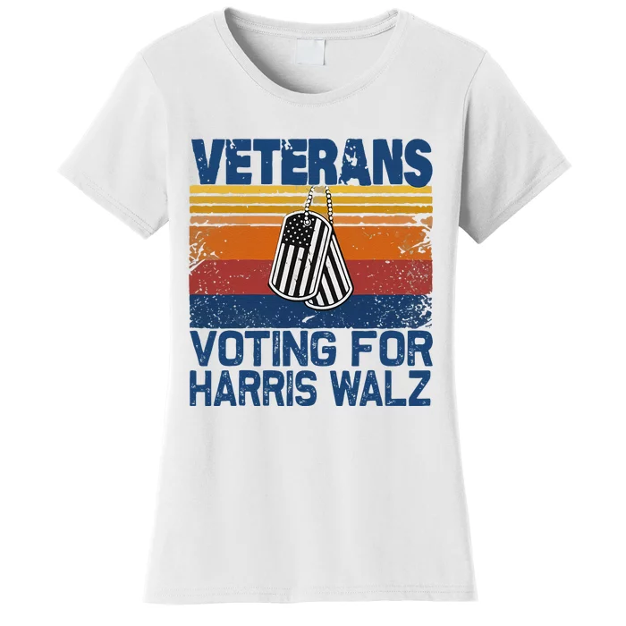 Retro Vintage Veterans Voting For Harris Walz Waltz 2024 Gift Women's T-Shirt