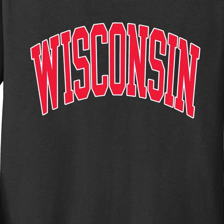 Retro Vintage Wisconsin State Distressed Souvenir Kids Long Sleeve Shirt