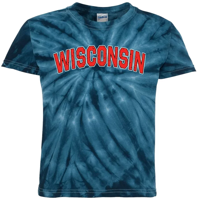 Retro Vintage Wisconsin State Wisconsin Varsity Kids Tie-Dye T-Shirt