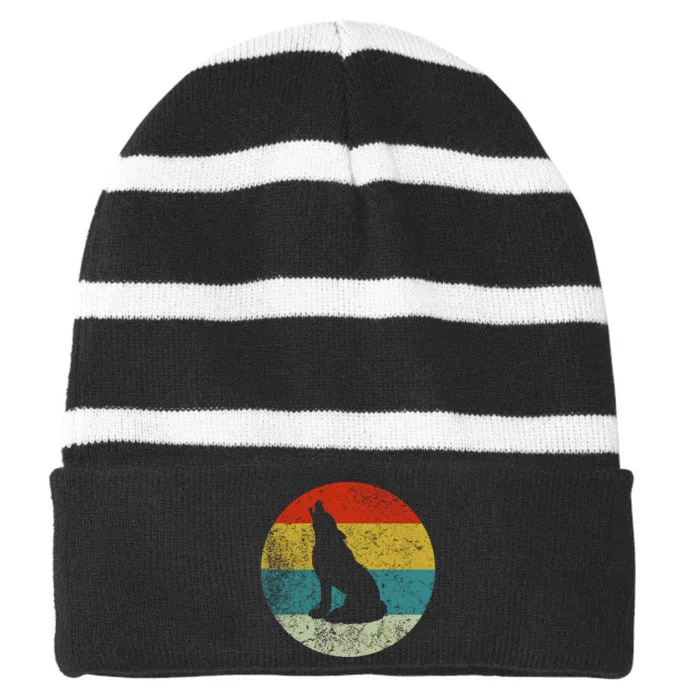 Retro Vintage Wolf Dog Striped Beanie with Solid Band