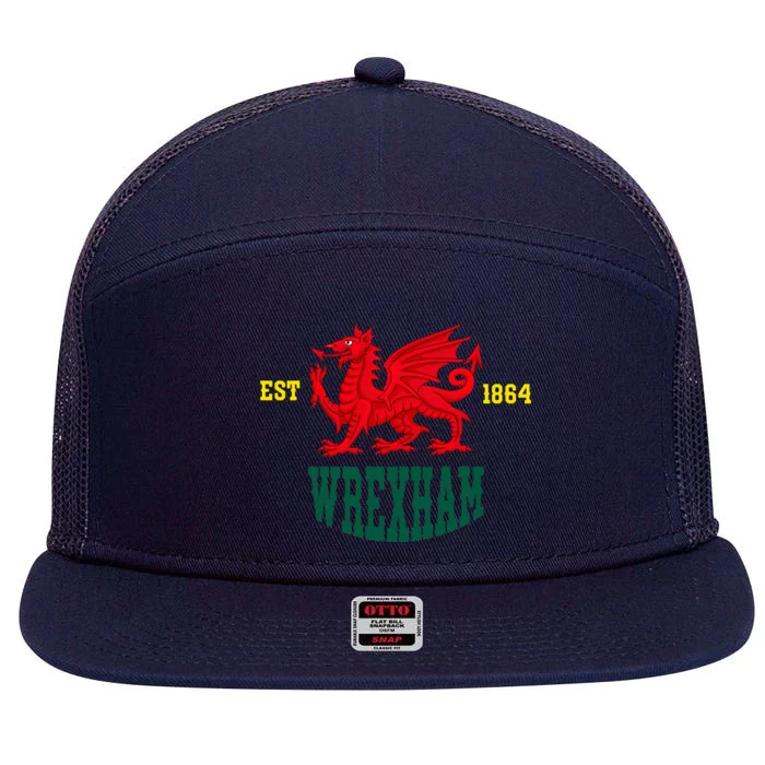 Retro Vintage Wrexham Wales red dragon Wrecsam Welsh Cymru 7 Panel Mesh Trucker Snapback Hat