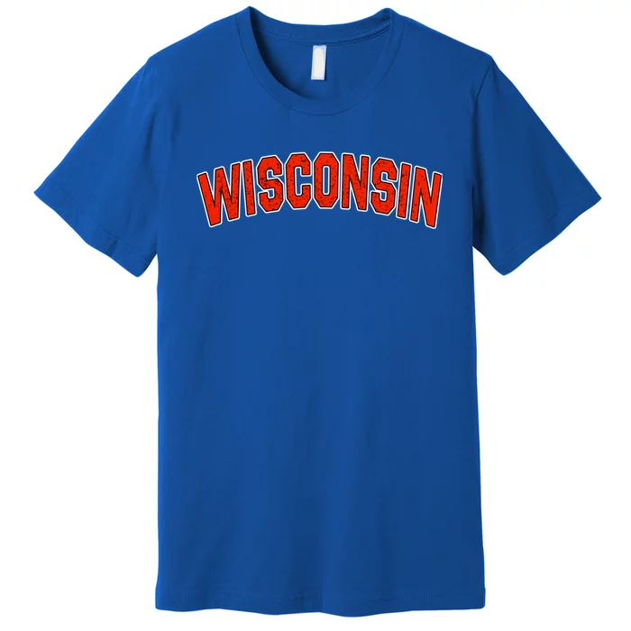 Retro Vintage Wisconsin State Wisconsin Varsity Gift Premium T-Shirt