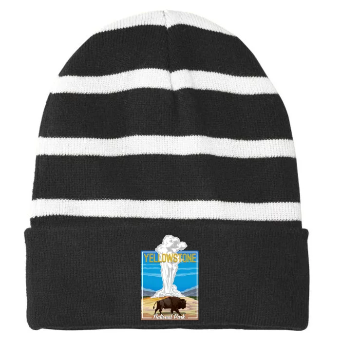 Retro Vintage Yellowstone National Park Striped Beanie with Solid Band