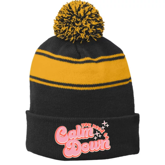 Retro Vintage You Need To Calm Down Stripe Pom Pom Beanie