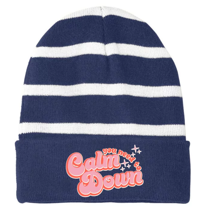 Retro Vintage You Need To Calm Down Striped Beanie with Solid Band