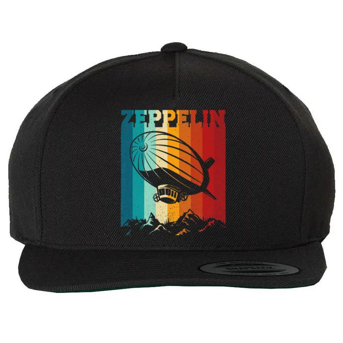 Retro Vintage Zeppelin Sunset 70s 80s Distressed Dirigible Wool Snapback Cap