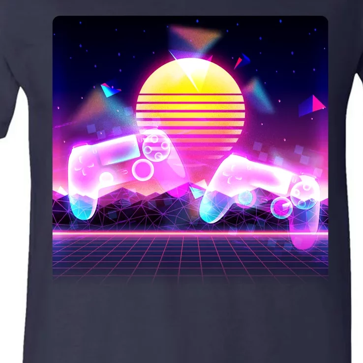 Retro Wave 80's Video Game Controllers V-Neck T-Shirt