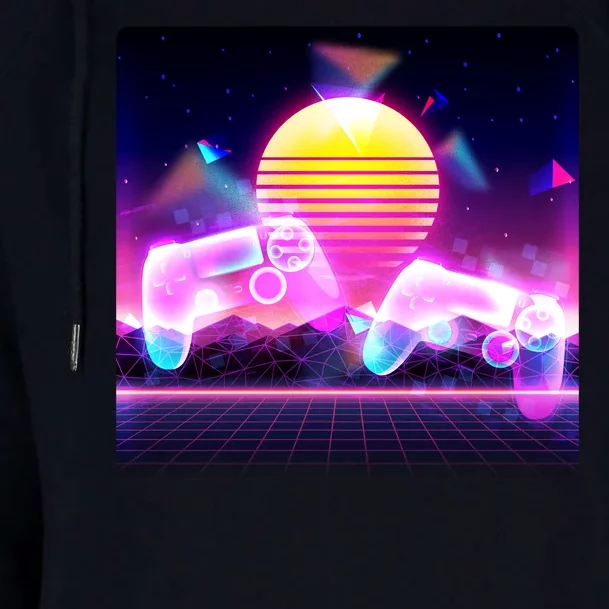 Retro Wave 80's Video Game Controllers Womens Funnel Neck Pullover Hood