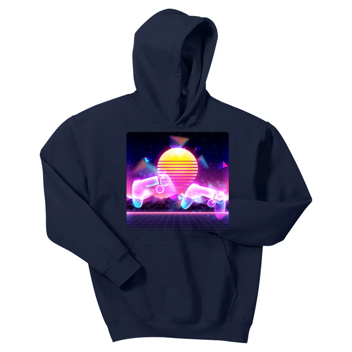 Retro Wave 80's Video Game Controllers Kids Hoodie