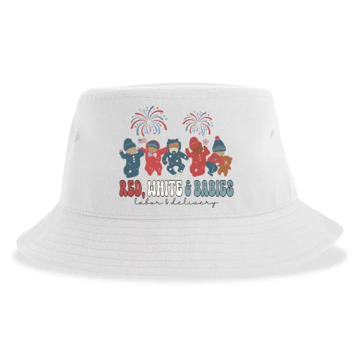 Red White and Babies Labor and Delivery Nurse 4th of July Sustainable Bucket Hat