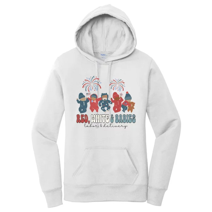 Red White and Babies Labor and Delivery Nurse 4th of July Women's Pullover Hoodie