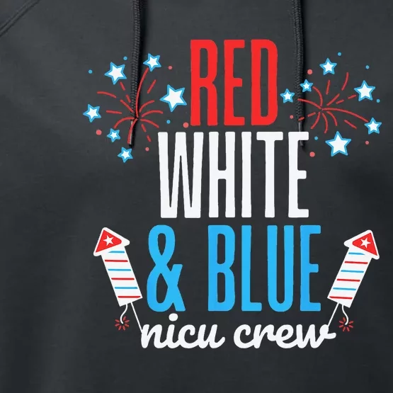 Red White and Blue nicu Crew 4th of July Neonatal Nurse Performance Fleece Hoodie