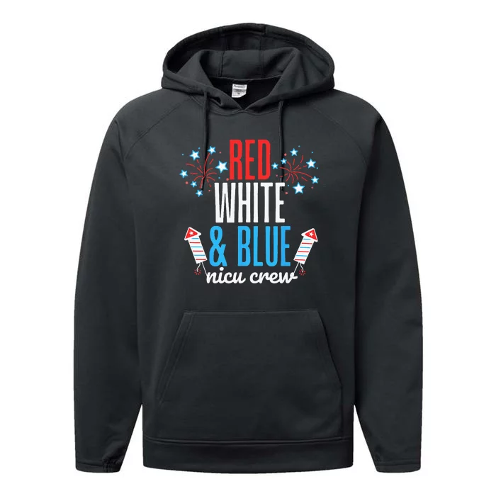 Red White and Blue nicu Crew 4th of July Neonatal Nurse Performance Fleece Hoodie