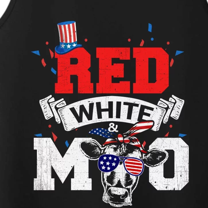 Red White And Moo American Patriot Cow Lover Gift Performance Tank