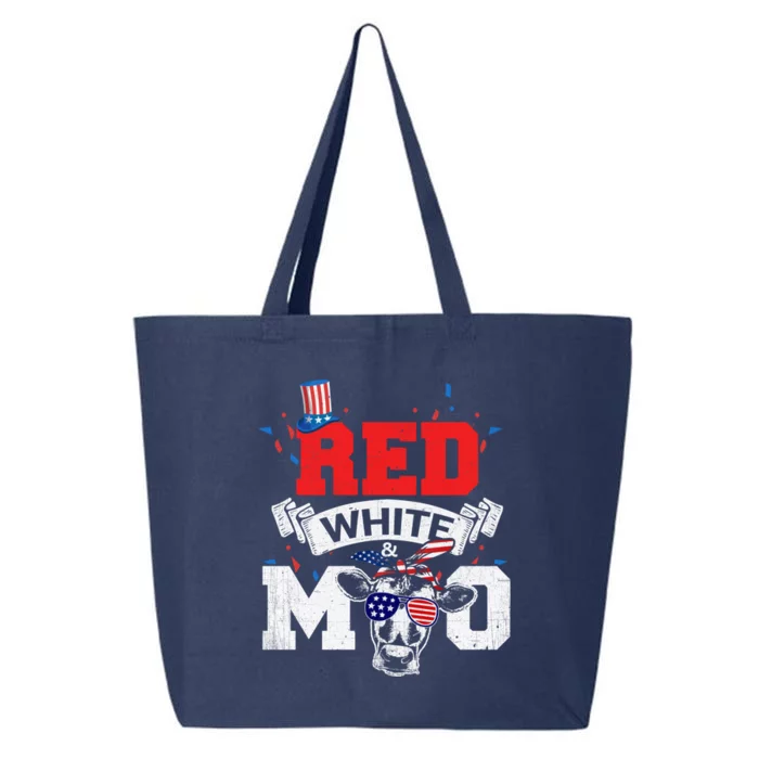 Red White And Moo American Patriot Cow Lover Gift 25L Jumbo Tote